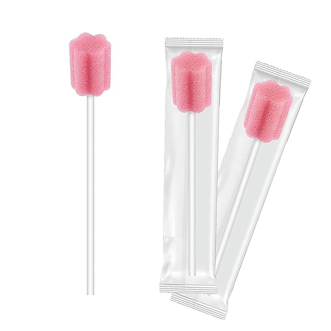 100Pcs Disposable Mouth Sponge Swabs Elderly Kids Adults Tooth Mouth Cleaning Individually Wrapped (Pink)