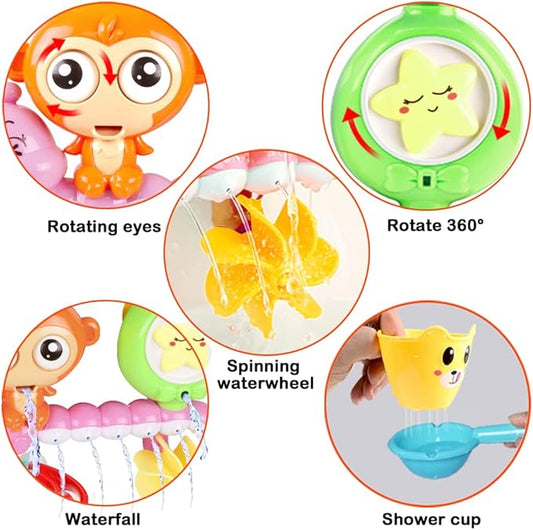 G-WACK Bath Toys for Toddlers Age 1 2 3 Year Old Girl Boy, Preschool New Born Baby Bathtub Water Toys, Durable Interactive Multicolored Infant Toy, Lovely Monkey Caterpillar,Strong Suction Cups Pink