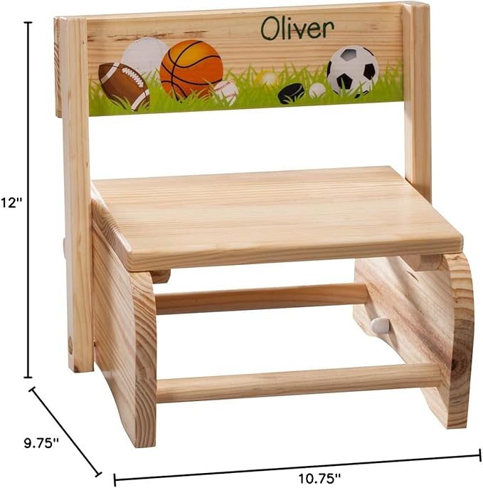 Custom 2-in-1 Children's Step Stool and Chair, Customized with Kid’s Name, Sports Design