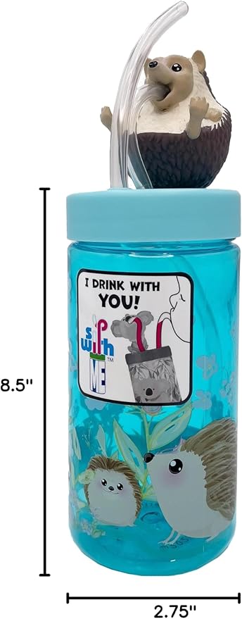 Kids Water Bottle, Toddler Cups, Tumbler with Lid and Straw, Travel Sippy Cup for Water or Milk, Kids Cups with Lids for Toddlers 3 and Up, BPA Free Plastic, 12 oz (Trend Zoo Hedgehog)