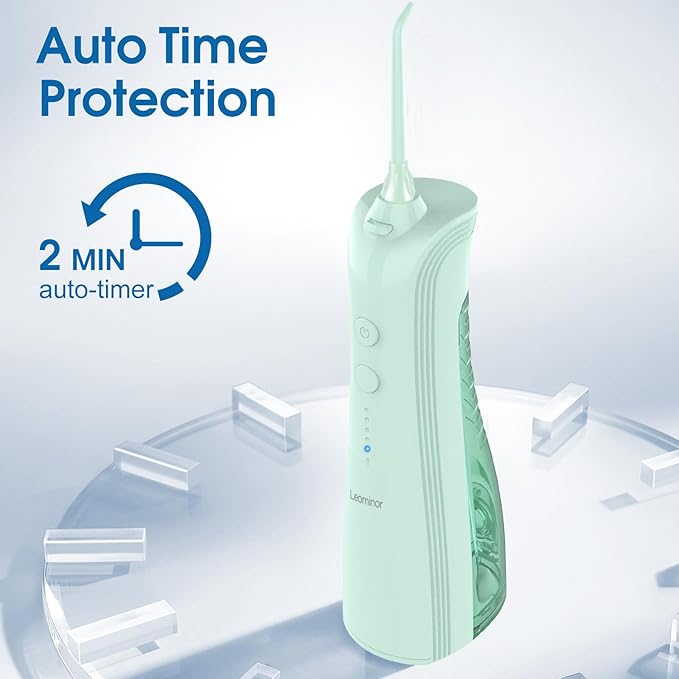 Leominor Water Flosser - 5 Modes Cordless Portable Oral Irrigator, IPX7 Waterproof, Rechargeable Teeth Cleaner Professional Flossing Cleaning Pick for Home Travel (Green)