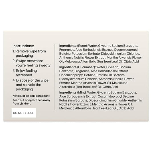 Dew Well Deodorant Wipes - On-the-Go Travel Deodorant - Fresh Mint, Rose & Cucumber Scents Body Wipes for Women - Aluminum, Paraben & Sulfate Free Mini Toiletries - 50 Count, Mint/Rose/Cucumber