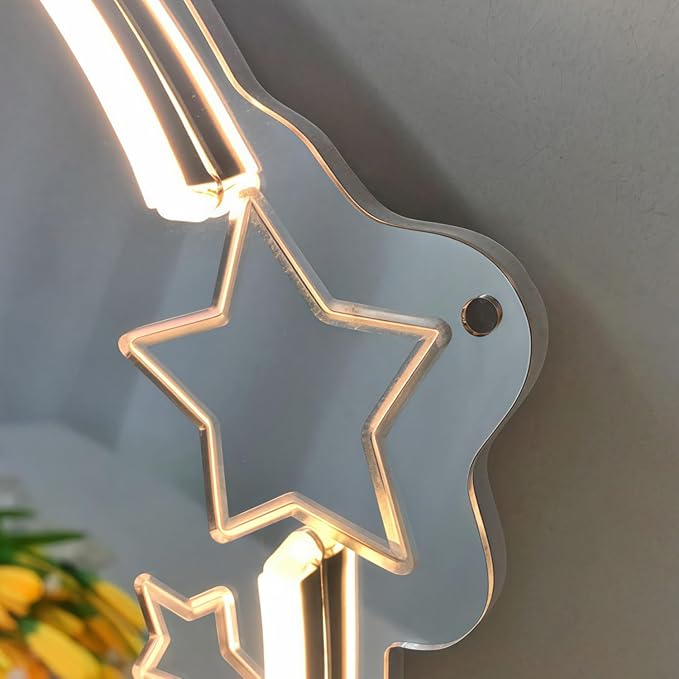 LED Mirror Neon Lights Light Up Dressing Mirror Cat/Shine Heart/Bat/Butterfly Shape Neon Mirror Sign for Modern Home Girl Room Bathroom Salon Wall Art Decor Gift For Girlfriend USB Powered