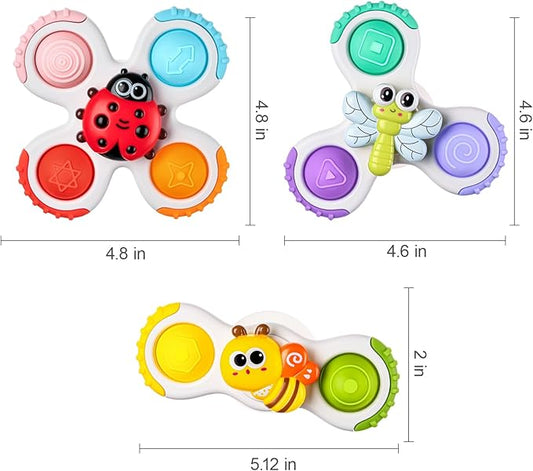 ALASOU 3PCS Pop Suction Cup Spinner Toys for 1 Year Old Boy Girl|Novelty Spinning Tops Toddler Stocking Stuffers|Baby Bath Toy for Kids Ages 1-3|1 Year Old Boy Christmas Birthday Gift for Infant
