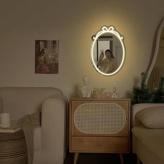LED Mirror Neon Lights Light Up Dressing Mirror Cat/Shine Heart/Bat/Butterfly Shape Neon Mirror Sign for Modern Home Girl Room Bathroom Salon Wall Art Decor Gift For Girlfriend USB Powered