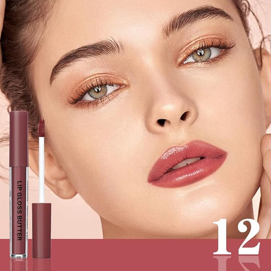 Browm Honey Butter Lip Stain Tinted Lip Gloss,Shine Moisturizing Plumper Liquid Lipstick for Women,Natural Nourishing Hydrating Lip Balm for Dry Lips,Lightweight Lip Liner Care Makeup,Vegan #12