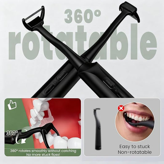 Electric Flosser for Teeth, Water Flosser Alternative with 5 Speeds + 54 Refill Heads, 5X Cleaning & 60 Day Battery Life, Oscillation Gliding for Sensitive Gum Care, Dentist Recommended -Black