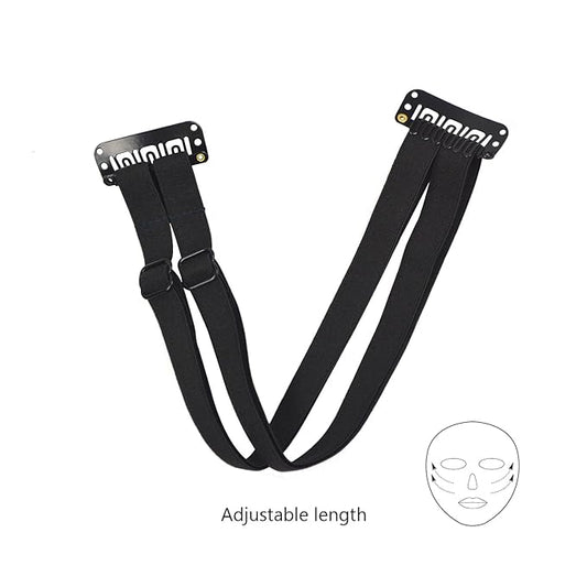 2 Pcs Facelift Bands with Clips Invisible Face Stretching Lifting Strap Adjustable Elastic Band Face Slimming Band (24cm Black Double Bands)