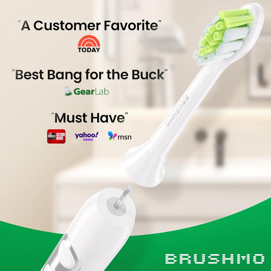Brushmo Whitening Replacement Toothbrush Heads, Compatible with Philips Sonicare Click-on Electric Toothbrush Handles, 8 Standard Heads, Medium Firm Diamond-Shape Dupont Bristles, BM668, White