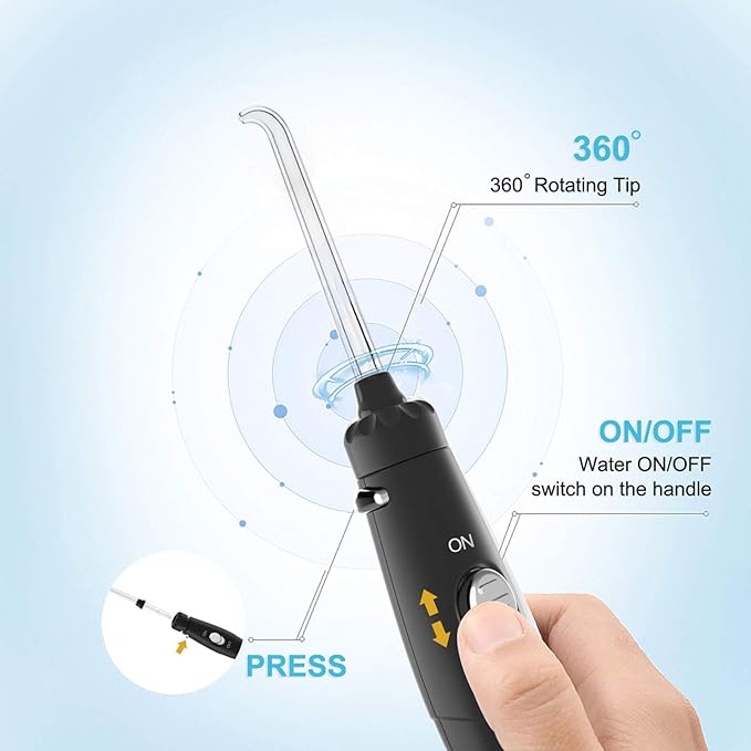 TUREWELL Water Flossing Oral Irrigator, 600ML Dental Teeth Cleaner 10 Adjustable Pressure, Electric Oral Flosser for Braces, 8 Replacement Jet Tips for Family (Black)