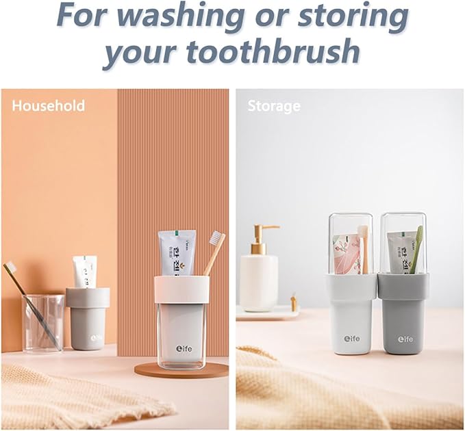 Portable Travel Toothbrush Case, Covered Toothbrush Cup Holders, Toothbrush and Toothpaste Travel Case, Toothbrush Storage Organizer Container for Traveling Bathroom(Grey)