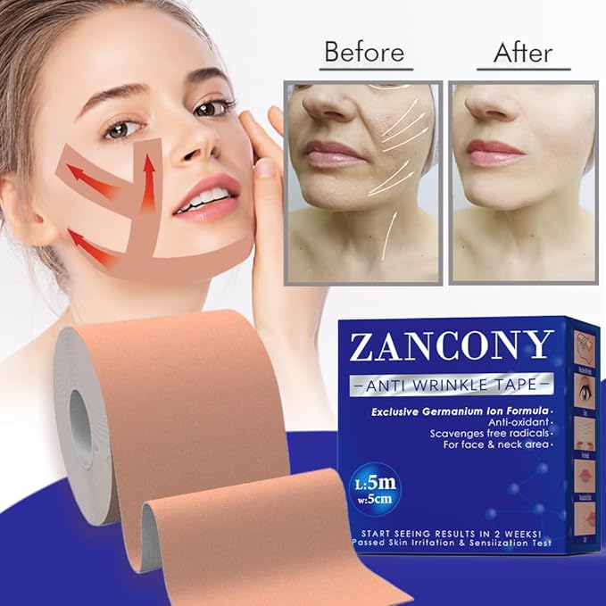 2 in 1 Face Tape, Forehead Tape for Anti Wrinkle Patches and Face Lift Tape for Full Face and Neck, Kinesiology Tape for Relaxing Facial Muscles, Hypoallergenic,5CM Wide