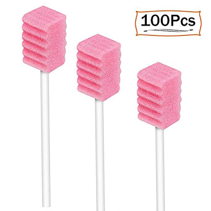 (100 Pack) Disposable Oral Swabs, Sterile Dental Sponge Swabsticks Unflavored for Mouth or Gum Cleaning - Sponge and Paper Rod.