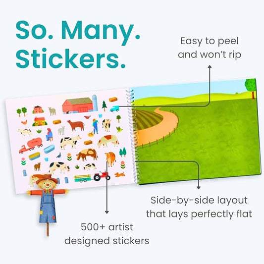 Cupkin Farm Animal Sticker Book Activity for Kids, Toddler Airplane Travel Essentials, 500+ Horse Stickers for Kids + 12 Scenes + 12 Coloring Book Pages, Cow Lover Children's Gift, Crafts Ages 2-8