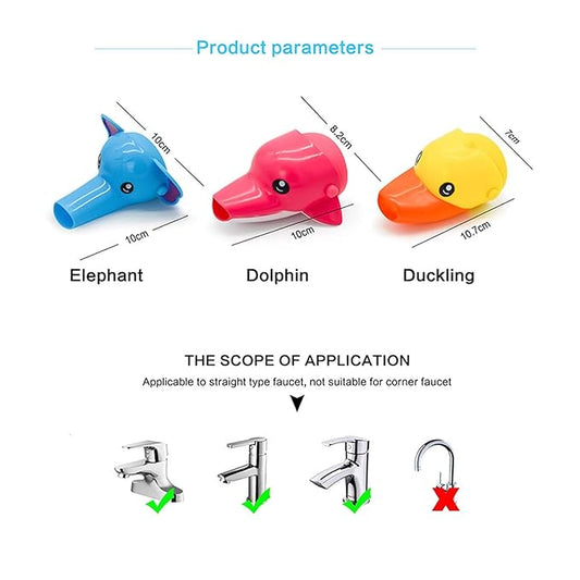 Faucet Extender for Kids, EVSOFMLF 3Pcs Faucet Cover Cartoon Faucet Extender Sink Hand Extender Washing for Children, Toddler, Baby Fun and Safe (Blue Dolphi, Yellow Duck, Pink Elephant)