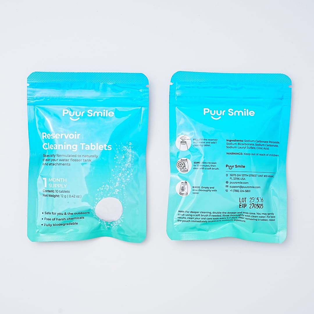 Water Flosser Reservoir Cleaning Tablets – 1 Month Supply – Deep Clean for Water Tank & Attachments – Natural Ingredients, Biodegradable, Safe & Easy to Use (10 Tablets)