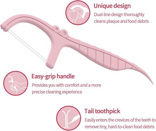 Holy rose Dual-Line Dental Floss Picks - Pink Flossers 300 Count,End with Toothpick - Mint Flavored for Oral Cleaning & Fresh Breath-and Ideal for Daily Teeth Care