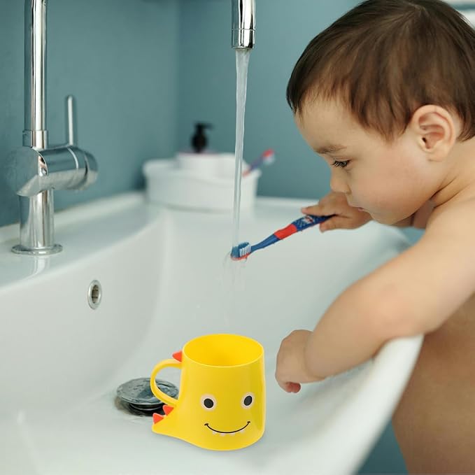 ABOOFAN 2Pcs Cute Dinosaur Toothbrush Cup for Kids Toddler Unbreakable Plastic Bathroom Tumbler Cup Multipurpose Toothbrush Holder for Bathroom Kitchen