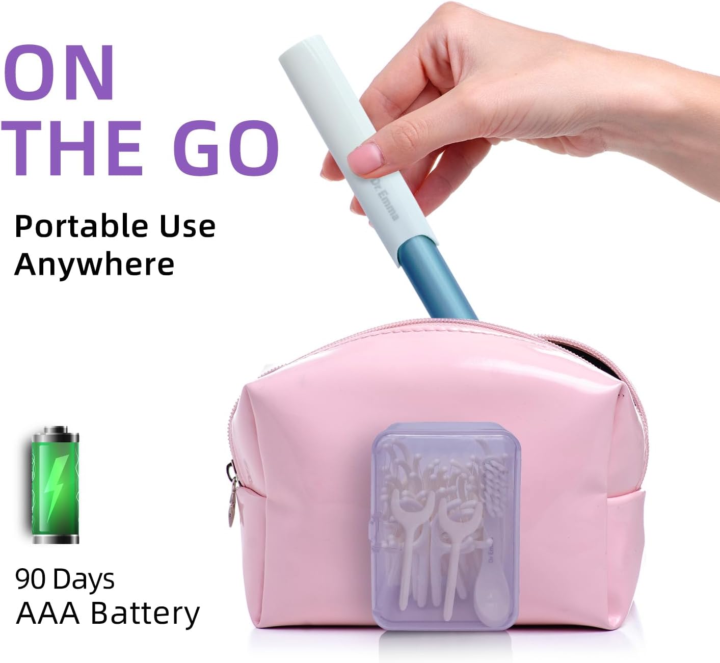 Dr. Emma Electric Vibration Flosser with Replaceable Floss Picks and Toothbrush, Power Flosser for Adults, Dental Flosser Kit for Teeth Cleaning, Water Flosser Alternative, Purple