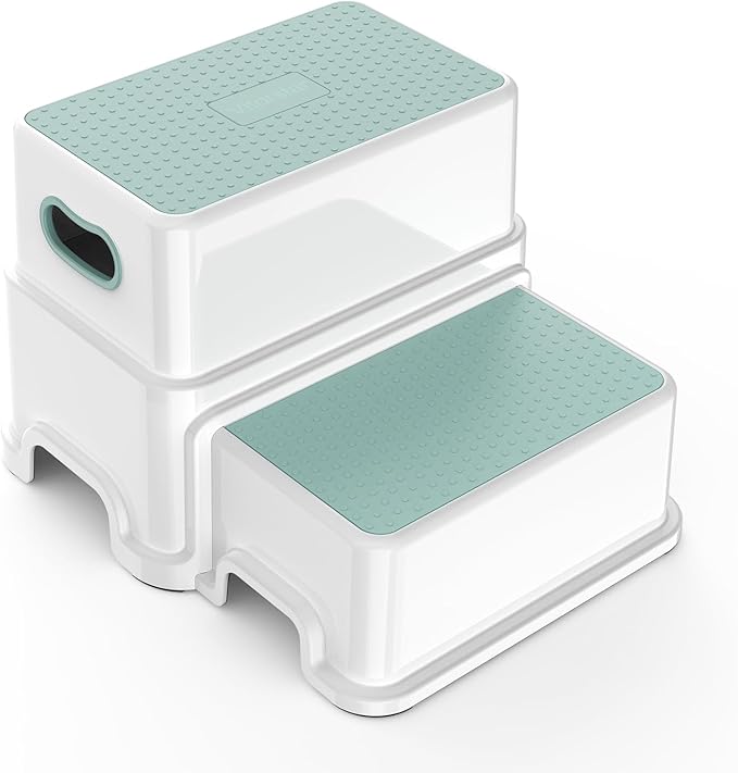 Victostar Toddler Step Stool,2 Kids Step Stool for Bathroom Sink,Baby Potty Stool with Anti-Slip Surface and Rubber Bottom,Plastic Stool with Handle for Toilet Potty Training Bathroom Kitchen