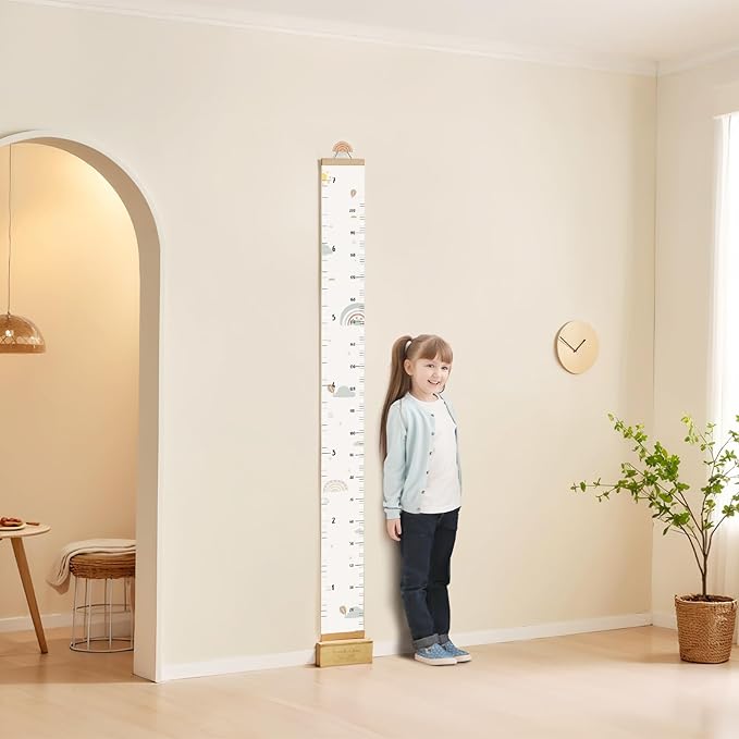 let's make Growth Chart for Wall 7 Ft Height Chart with Keepsake Box & Hook Waterproof Canvas Measure Wall Ruler Removable Neutral Nursery Wall Decor for Baby Kids Toddlers