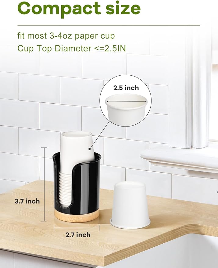 Bathroom Cup Holder - Small Cup Dispenser for Dixie 3 oz Bathroom Cups, 3 4 Ounce Mouthwash Cup Dispenser - PC/Bamboo, Black, Pack of 2