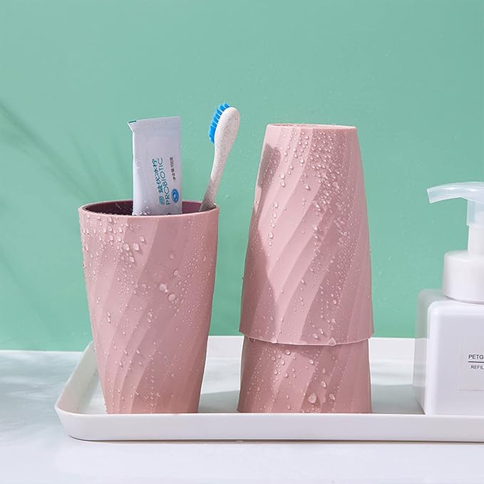 Unbreakable Bathroom Tumbler Cup, Reusable Toothbrush Cup, Toothbrush Holder Organizer, Portable Mouthwash, Dental Rinsing, Multi-Functional Gargling Drinking for Home Travel (Pink)