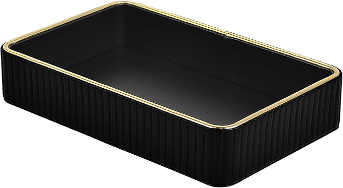 PU Leather Valet Tray,Desk Organizer Tray Nightstand Organizer Trinket Dish Storage Key Bowl Decorative Trays for Phone Wallet Jewelry Watch,Bathroom Bedroom Perfume Vanity Trays,Black