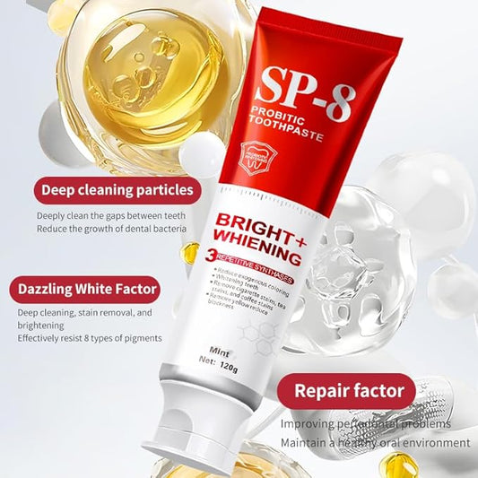 SP-8 Probiotics Whitening Toothpaste - Probiotics for Teeth Whitening and Gum Health - Enamel-Safe, Fluoride-Free, Double Mint Flavor,Fresh Breath-4pcs