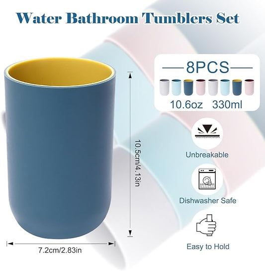 8PCS Bathroom Cups, 330ml Unbreakable Plastic Toothbrush Holder Cup Reusable Dishwasher Safe Bathroom Tumblers Toothpaste Holder, Drinking Mouthwash Cup Portable for Family Travel Camping