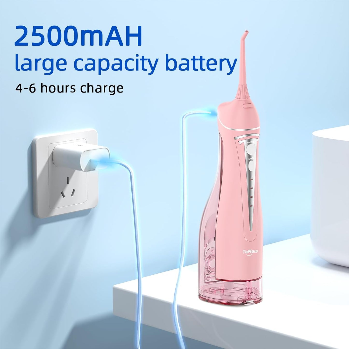 Water Flosser Teeth Pick: Rechargeable Cordless Oral Irrigator 300ML Portable Water Flosser for Braces IPX7 Waterproof Electric Waterflosser for Teeth Cleaning C101 Pink