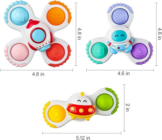 ALASOU 3PCS Pop Suction Cup Spinner Toys for 1 Year Old Boy Girl|Novelty Spinning Tops Toddler Stocking Stuffers|Baby Bath Toy for Kids Ages 1-3|1 Year Old Boy Christmas Birthday Gift for Infant