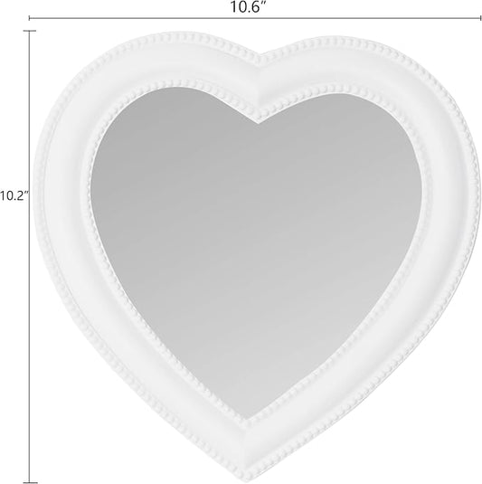 Heart Shape Makeup Mirror Wall Mounted Mirror with Hanging Hole for Home Room Decoration Birthday Gift Valentine's Day Gift for Girl,10.6x10.2inch (White)