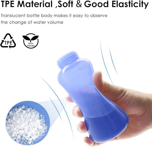 RUFCRIL Mini Peri Bottle, 350ml Portable Travel Bidet with Extra Ring and Carry Bag, TPE Material for High Temperature Resistance, Essentials for Postpartum Perineal Care,Hemorrhoid Treatment, Blue