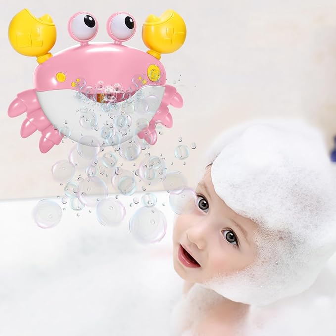 Crab Baby Bath Toys, Crab Bubble Bath Machine, Automatic Bath Toy Blows Bubbles & Plays Children’s Songs, Bathtub Bubble Maker - Kids Birthday Gift for 1 2 3 Year Old Boy Girl Pink