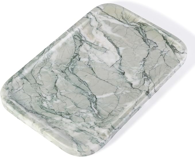 Vanity Tray, Marble Bathroom Tray Countertop, Decorative Dresser Organizer, Green Stone for Perfume Jewelry Holder Storage for Kitchen Sink(Light Green)