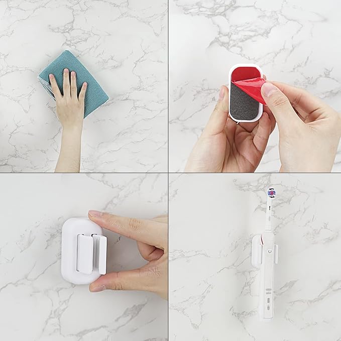 2 PCS Toothbrush Holder Wall Mounted for Bathroom, Self Adhesive Electric Toothbrush Organizer for Shower, Mini Toothbrush Hanger Rack for Dorm, Cabinet