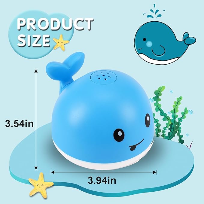 Gigilli Baby Boy Bath Toys, Light Up Whale Fountain Toys for Boys 0-6 6-12 12-18 Months or Kids Ages 1-3 2-4, Rechargeable Ocean Blue