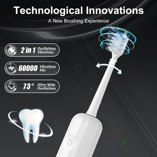 2025 New Sonic Electric Toothbrush for Adults - Vibration 60,000 VPM & 73° Oscillation Rechargeable Electric Toothbrush, 50+ Days Battery Life, 3 Modes, 2-Minute Timer, 3 Brush Heads, White