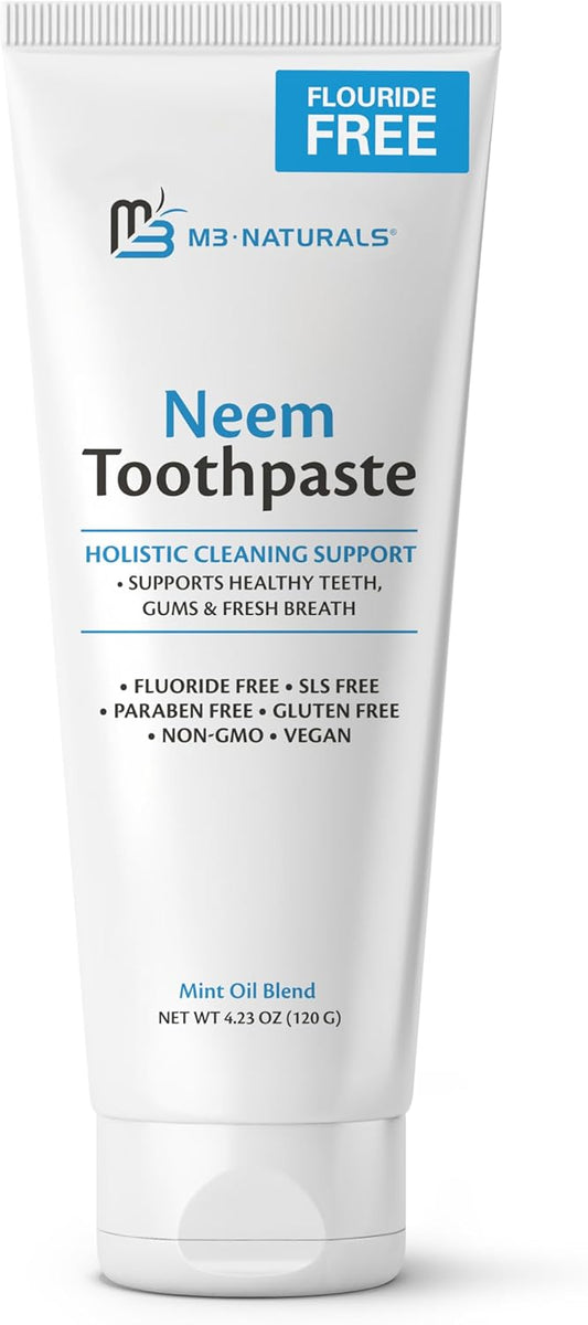 Fluoride-Free Neem Toothpaste with Mint for Adults & Kids with Sensitivity | Vegan, Gluten & SLS Free Herbal Formula for Sensitive Teeth, Healthy Gums and Fresh Breath, 4.23 oz (120 g) Pack of 2 by M3