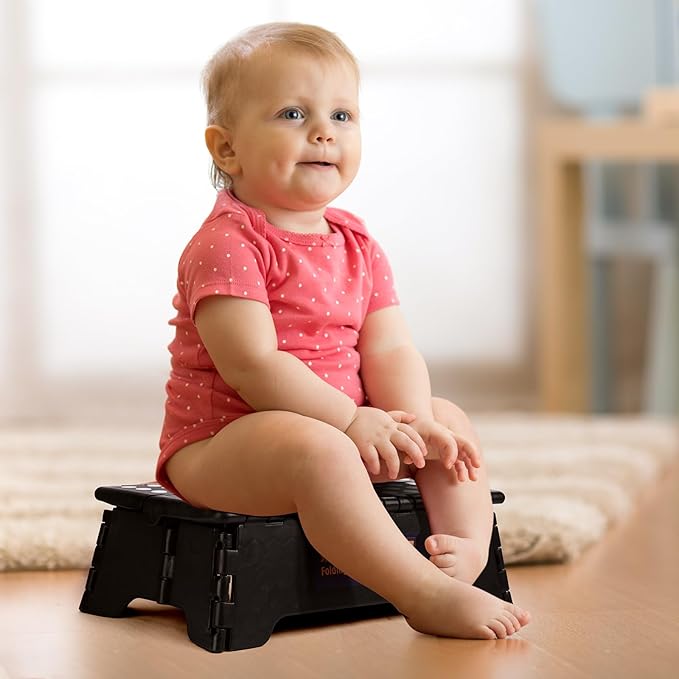 Flottian 5" Folding Step Stool for Adults and Kids 15-Inch Extra Wide Stool Holds Up to 300 lbs,Non-Slip Folding Stools with Handle,Compact Plastic Foldable Step Stool for Bathroom,Kitchen,ect