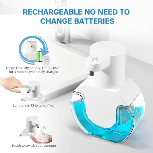 2 Pack Automatic Foaming Soap Dispenser 14.2oz/420ML Touchless Automatic Foaming Soap Dispenser,Rechargeabled Wall Mounted Smart Soap Dispenser for Bathroom Kitchen