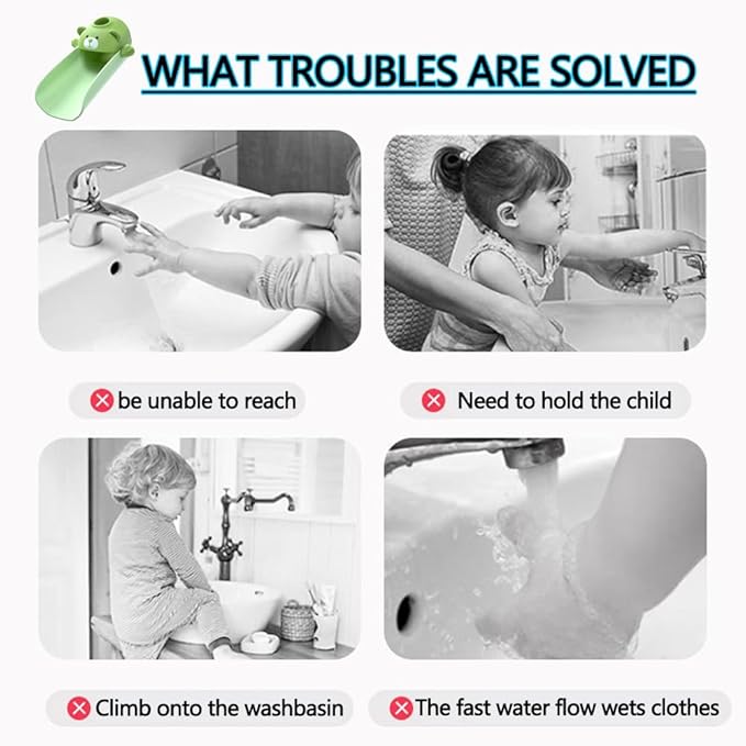 DLUCKY Faucet Extender for Sink Easy Use Sink Faucet Extenders with Temperature Sensitive for Toddlers, Kids Hand Washing Faucet Extension for Bathroom Sink, Kitchen, Green and Brown