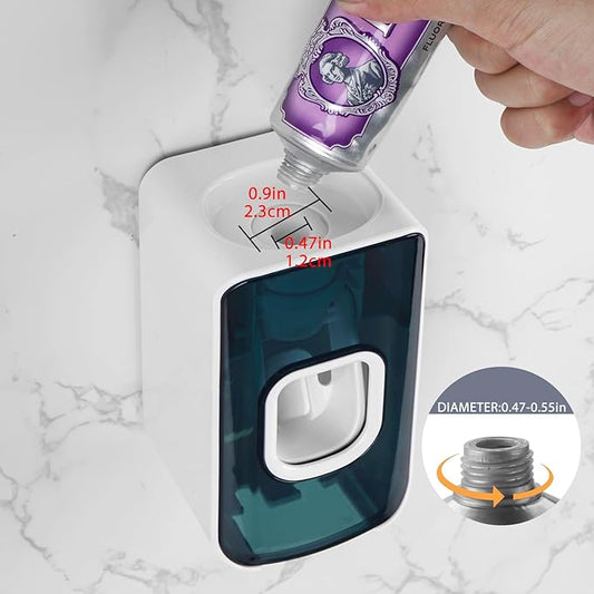 2 Slot Toothbrush Holder and Toothpaste Dispenser Wall Mounted, Automatic Toothpaste Squeezer, 2 in 1 Tooth Brush Toothpaste Organizer for Shower (Blue)