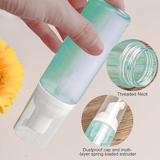 2oz Plastic Foam Pump Bottle, Empty Bottle Travel Foaming Dispenser for Hand Soap, Shampoo (3Pcs, 60ml) (Clear+Green+Pink)