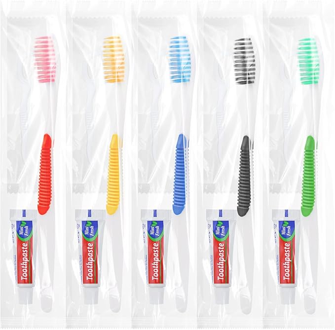 Disposable Toothbrushes with Toothpaste and Floss,200pcs Single Use Individually Wrapped Disposable Travel Toothbrushes and Dental Floss Kit Bulk for Homeless,Airbnb,Dentist,Hotel(5 Colors)