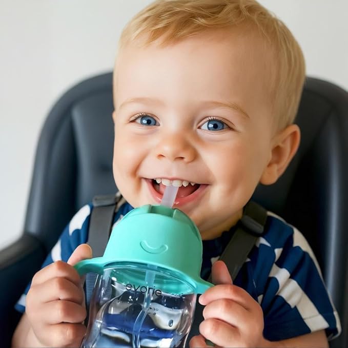 Evorie Tritan Weighted Straw Sippy Cup with Handles for Baby and Toddlers, Spill Proof Baby Water Bottle with Straw for 6 months and up, 7 Oz, Infant Training Water Bottle (Mint)