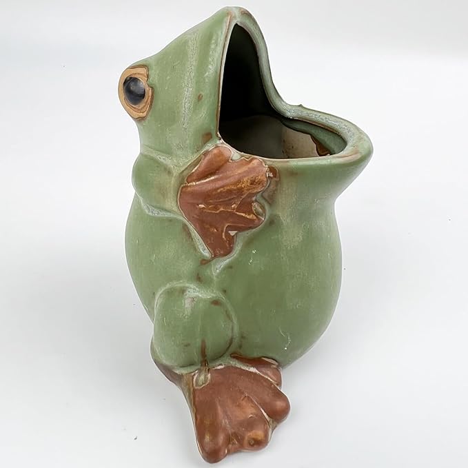 FlidRunest Kids Frogs Toothbrush Holder for Bathroom - Ceramic Animal Tooth Brush Holder Cup - Easy to Clean Toothbrush and Toothpaste Holder for Kids - Great Gift for Boy, Friends, Kids, Men