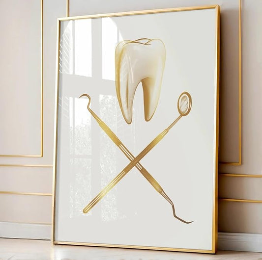 NATVVA Dental Hygienist Canvas Painting 3 Pieces Dental Tips Art Posters Dental Care Tooth Healthy Prints Wall Art Pictures for Dentist Gift Dental Clinic Decor with Wooden Inner Frame