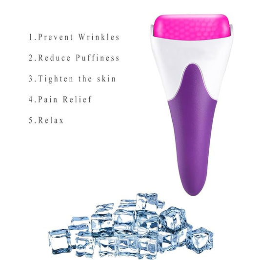 Chikoni 3 in 1 Ficial Face Ice Jade Roller and Gua Sha Tool, 100% Natural Real Jade Anti-Wrinkle Face Eye Neck Massager Tool, Reduce Wrinkles, Puffiness, Migraine, Redness, Pain and Injury (Purple)